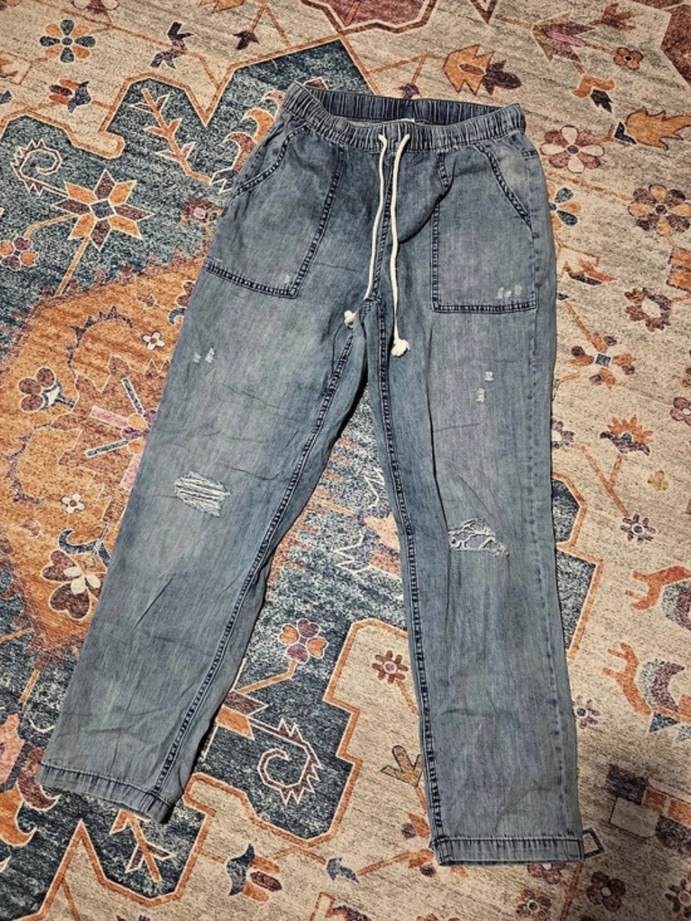 Aerie Denim Pull-On Pant Blue Distressed Pants Small